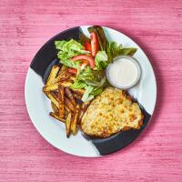 Chicken Teesside Parmo With Garlic Mayo, Chips And Salad
