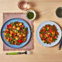 Sausage, Pepper & Potato Hash With Herby Chilli Dressing