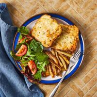 Cheesy Crab Thermidor Toasts With Chips & Tomato Salad