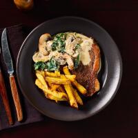 Rump Steak With Creamy Mushroom Sauce And Chips