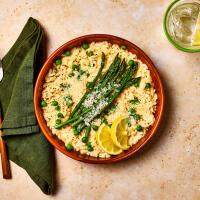 Cheesy Asparagus & Pea Risotto & A Chicken Breast