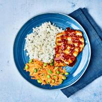 Honey & Ginger Buffalo Chicken With Cauliflower Rice And Edamame Slaw