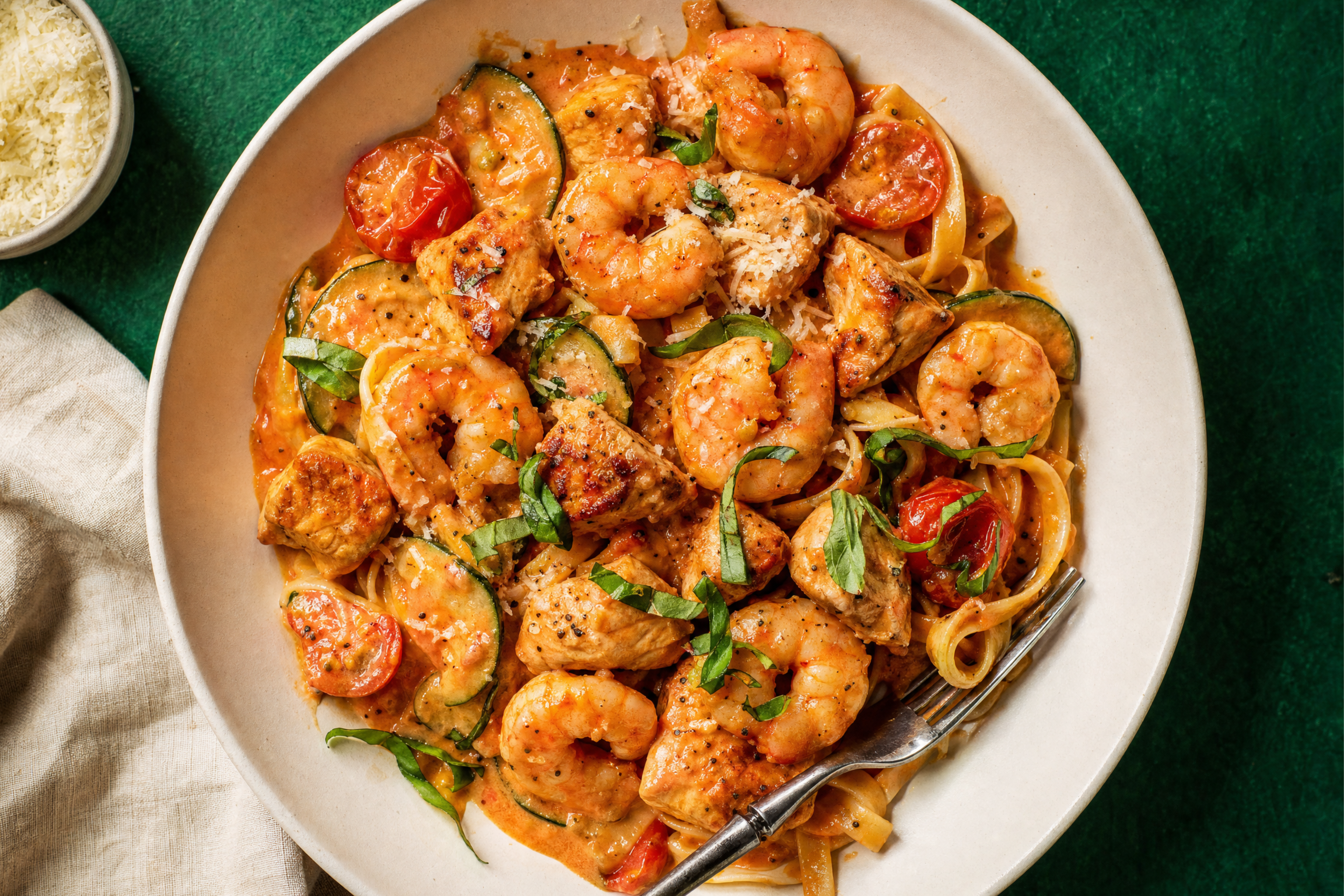 Creamy Chicken & Prawn Fettuccine